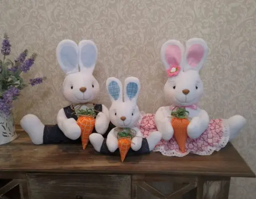Família de Coelhos de Páscoa Decoração Kit 3 Peças