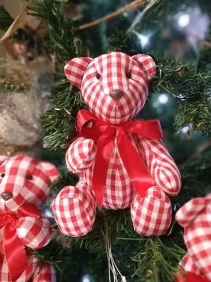 Ursinho Natal 25cm Enfeite de Pinheiro Decoração Xadrez