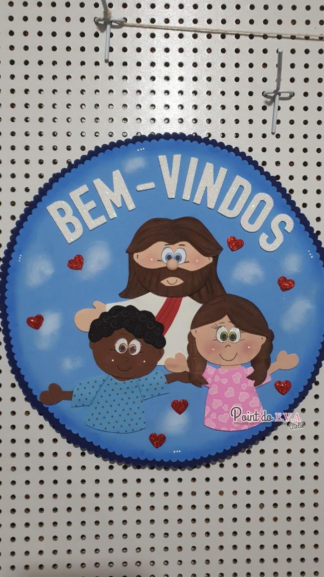Placa Bem Vindos Jesus e as crianças - Point do Eva Atelie