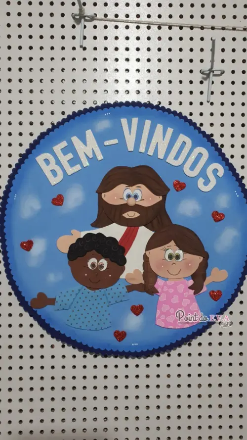 Placa Bem Vindos Jesus e as crianças