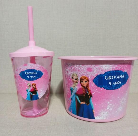 Balde de Pipoca com Copo Frozen
