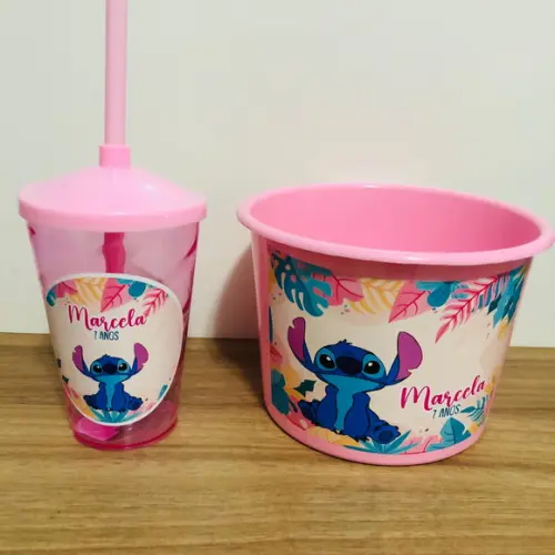 Balde de Pipoca com Copo Lilo e Stitch