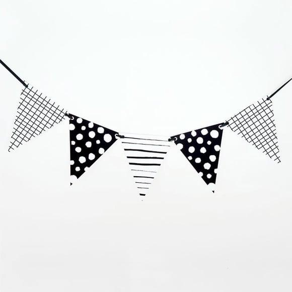 Bandeirola de Papel - Preto e Branco - Festa Minimalista