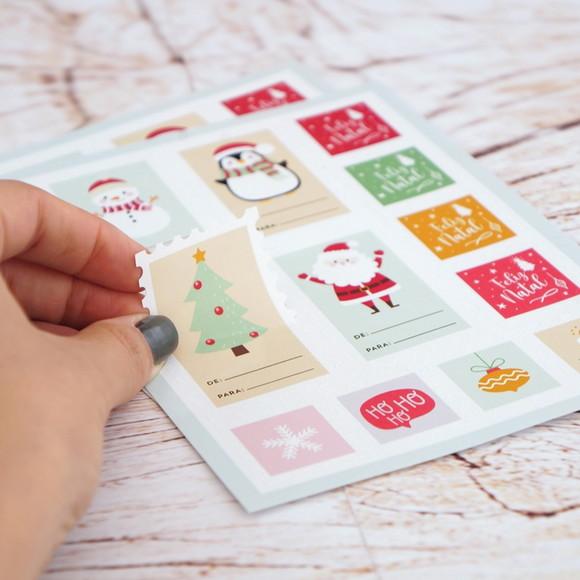 Cartela Selos Adesivos de Natal 1 - 48 Unidades