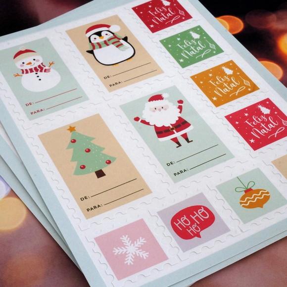 Cartela Selos Adesivos de Natal 1 - 48 Unidades