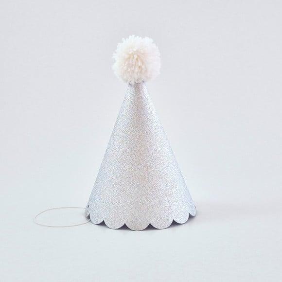 Chapeuzinho de Festa Glitter Prata com Pompom Branco