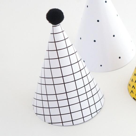 Chapeuzinho de Festa Grid Preto e Branco - 3 Unidades