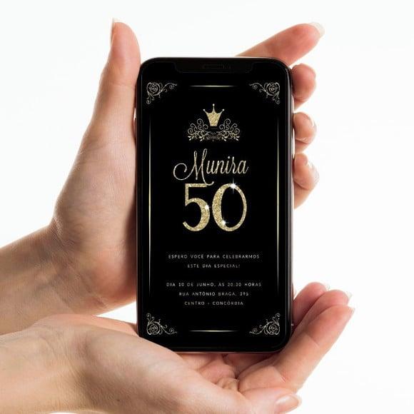 Convite Digital 50 Anos Preto e Dourado