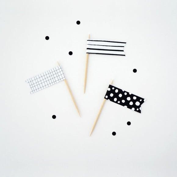 Mini Topper Bandeirinhas - Preto e Branco (24 Un)