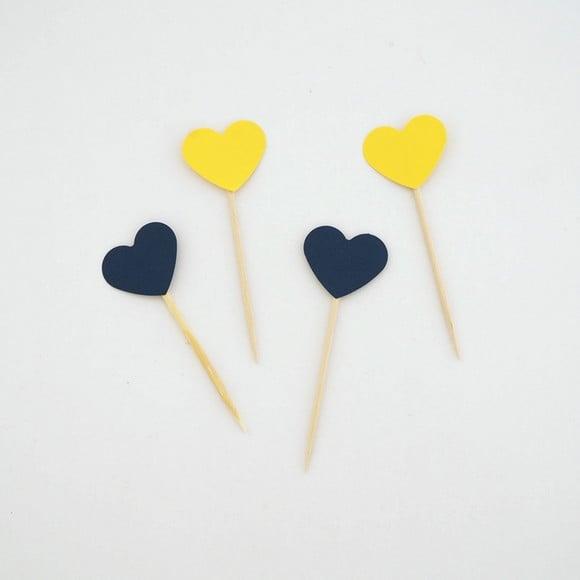 Mini Topper Coração Amarelo e Marinho (24 Un)