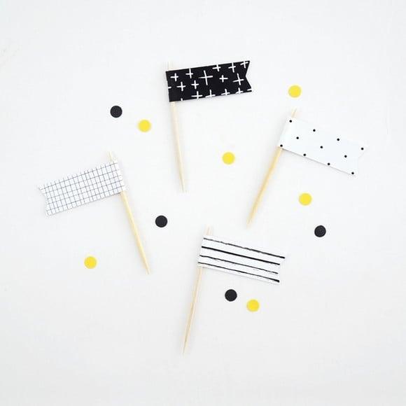 Mini Topper Bandeirinha Preto e Branco (24 Un)