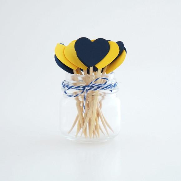 Mini Topper Coração Amarelo e Marinho (24 Un)