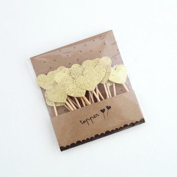 Mini Topper Coração Glitter Dourado (24 Un)