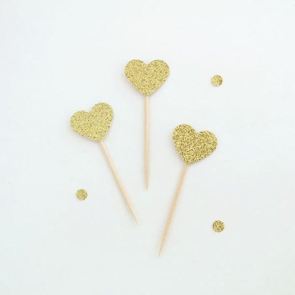 Mini Topper Coração Glitter Dourado (24 Un)