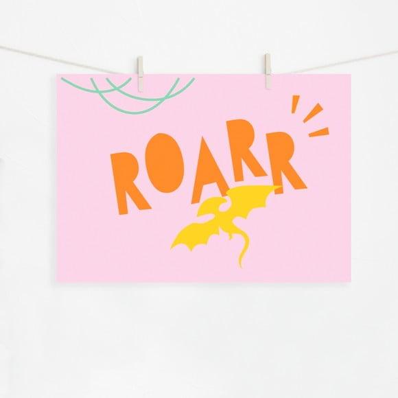Pôster A4 - Painel Festa Dinossauros Rosa - Roarrr