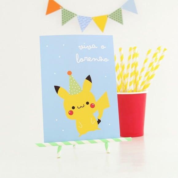 Quadrinho de Mesa - Festa Pokemon - com Suporte