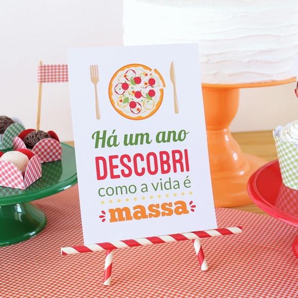 Quadrinho de Mesa - Festa Pizzaria - com Suporte