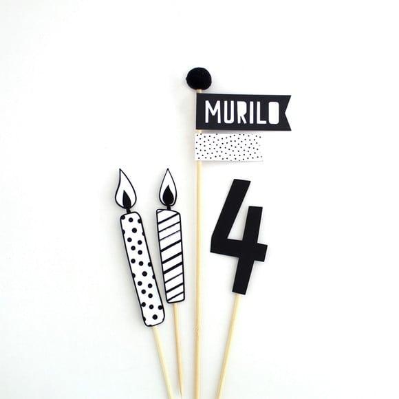 Topo de Bolo - Festa Preto e Branco - Minimalista