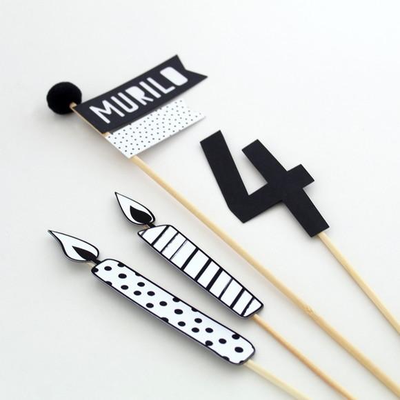 Topo de Bolo - Festa Preto e Branco - Minimalista