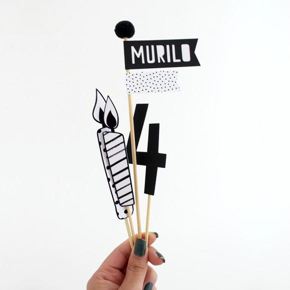 Topo de Bolo - Festa Preto e Branco - Minimalista