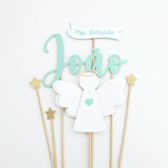 Topo de Bolo Batizado Anjo