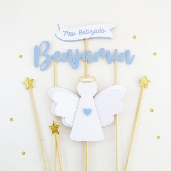 Topo de Bolo Batizado Anjo
