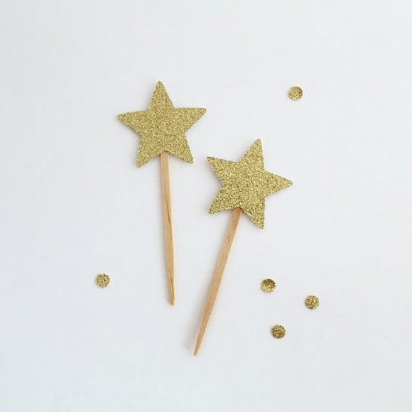 Topper Estrela - Glitter Dourado (12 Un)