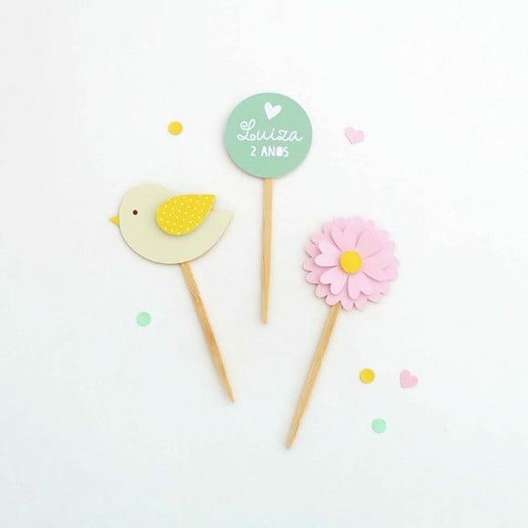 Topper para Doces - Passarinho Jardim - Candy Color (12 Un)