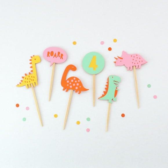 Toppers Festa Dinossauros Rosa (12un)