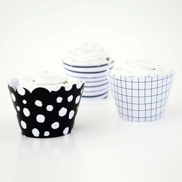 Wrapper Cupcake - Estampas Minimalistas - P&b (12un)