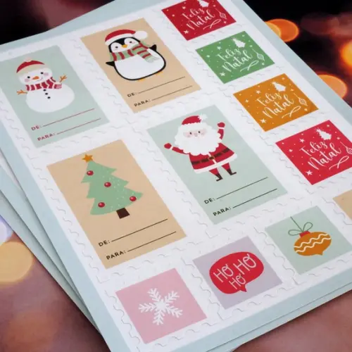 Cartela Selos Adesivos de Natal 1 - 48 Unidades
