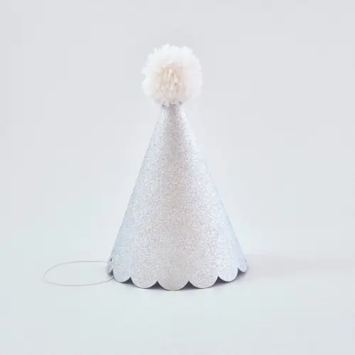 Chapeuzinho de Festa Glitter Prata com Pompom Branco