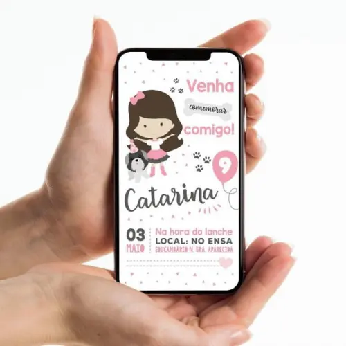 Convite Digital | Cachorrinho Shih-tzu - Menina