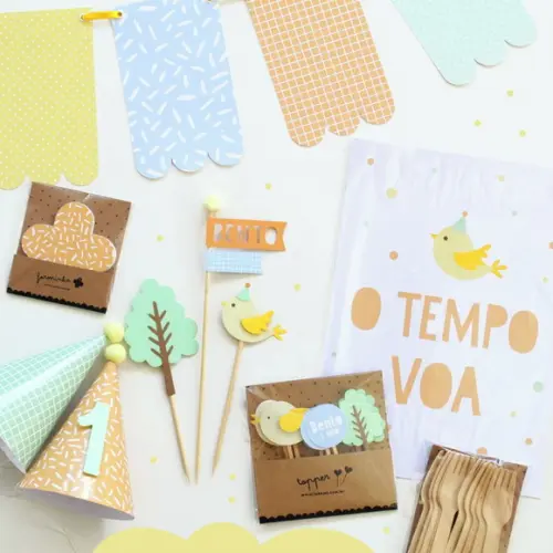 Kit Festa - Passarinho Menino - Cores Pastéis