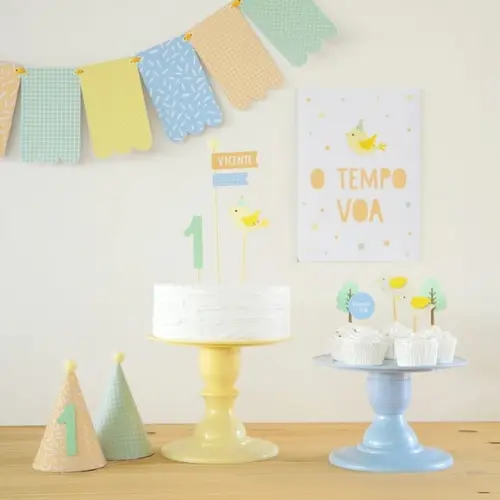 Kit Festa - Passarinho Menino - Cores Pastéis