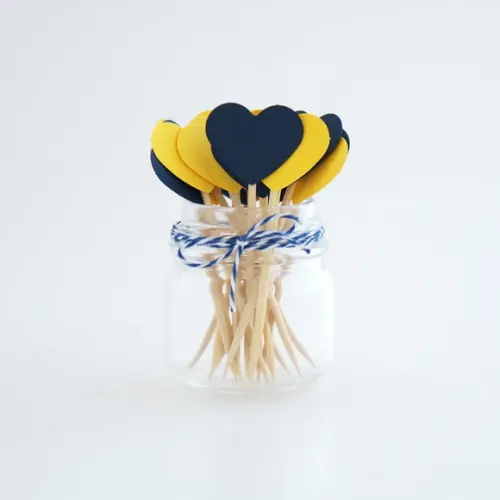 Mini Topper Coração Amarelo e Marinho (24 Un)