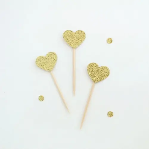Mini Topper Coração Glitter Dourado (24 Un)