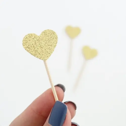 Mini Topper Coração Glitter Dourado (24 Un)