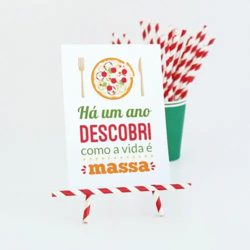 Quadrinho de Mesa - Festa Pizzaria - com Suporte