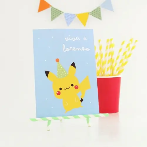 Quadrinho de Mesa - Festa Pokemon - com Suporte