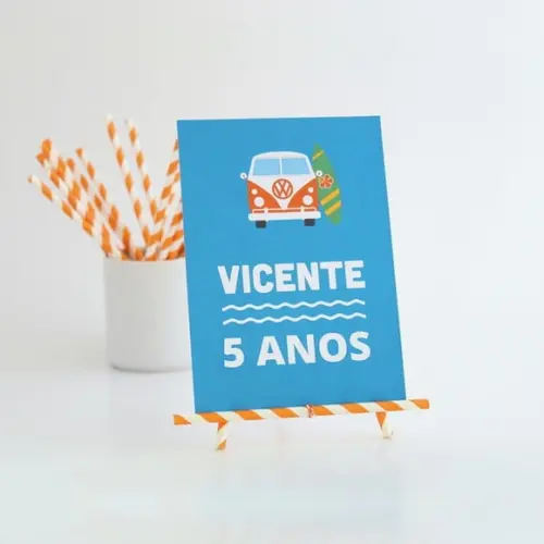 Quadrinho de Mesa - Festa Surf - com Suporte