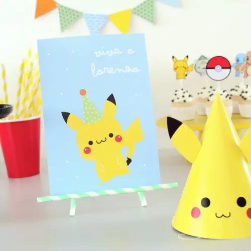 Quadrinho de Mesa - Festa Pokemon - com Suporte