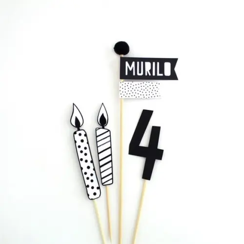 Topo de Bolo - Festa Preto e Branco - Minimalista