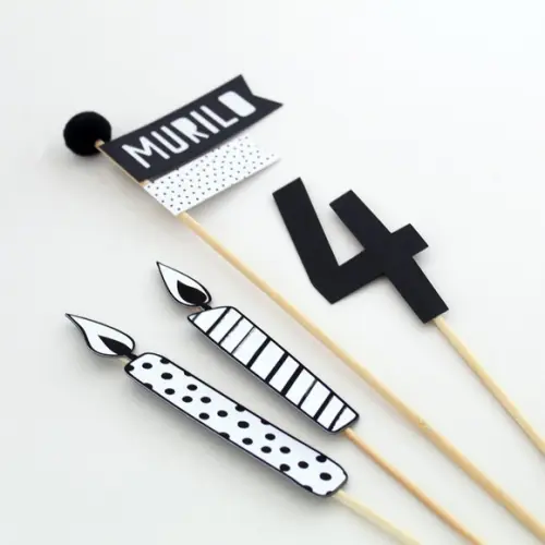 Topo de Bolo - Festa Preto e Branco - Minimalista