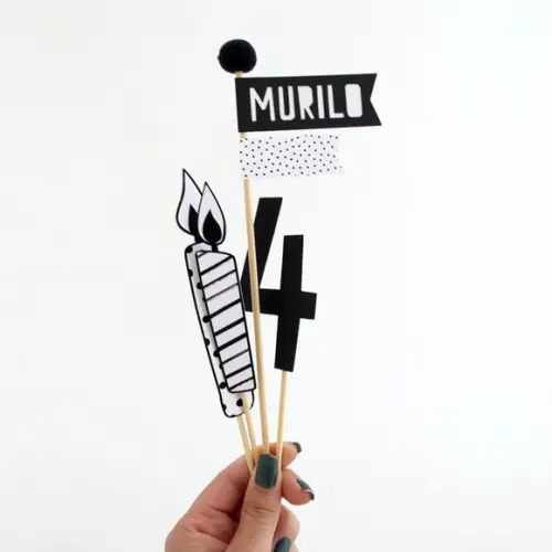 Topo de Bolo - Festa Preto e Branco - Minimalista