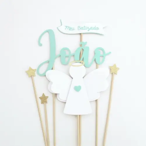 Topo de Bolo Batizado Anjo