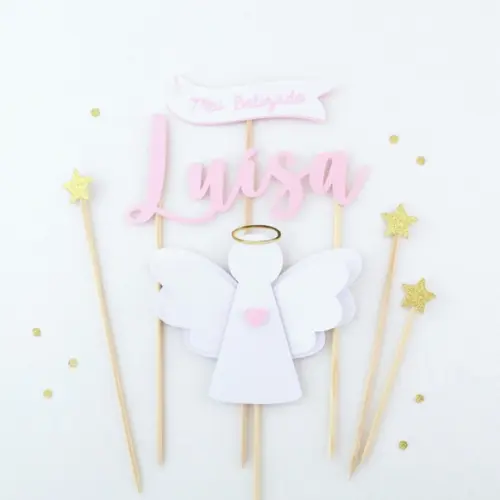 Topo de Bolo Batizado Anjo