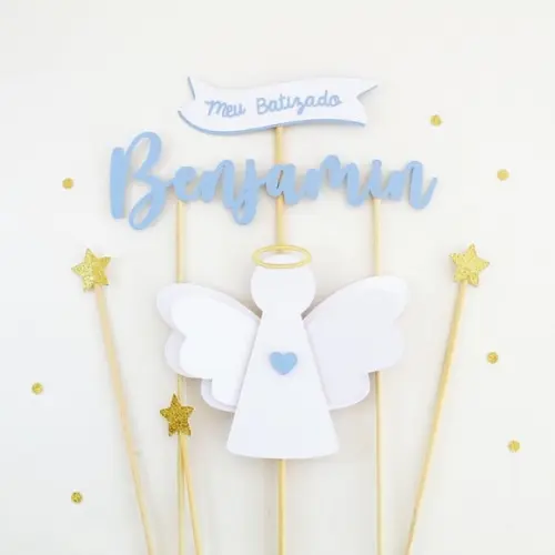 Topo de Bolo Batizado Anjo