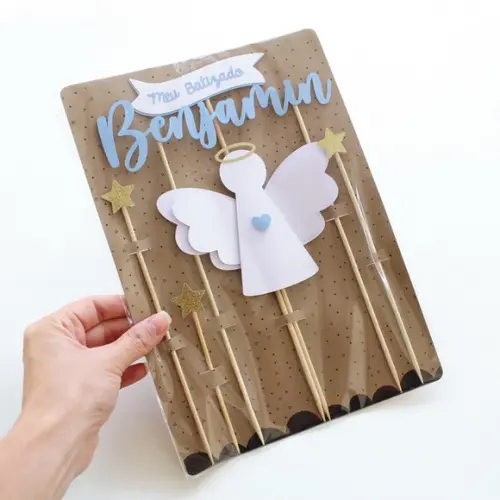 Topo de Bolo Batizado Anjo