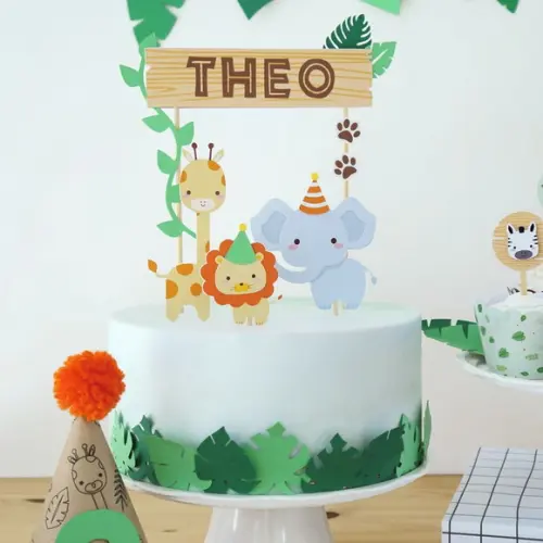 Topo para Bolo - Festa Safari - Animais - Selva